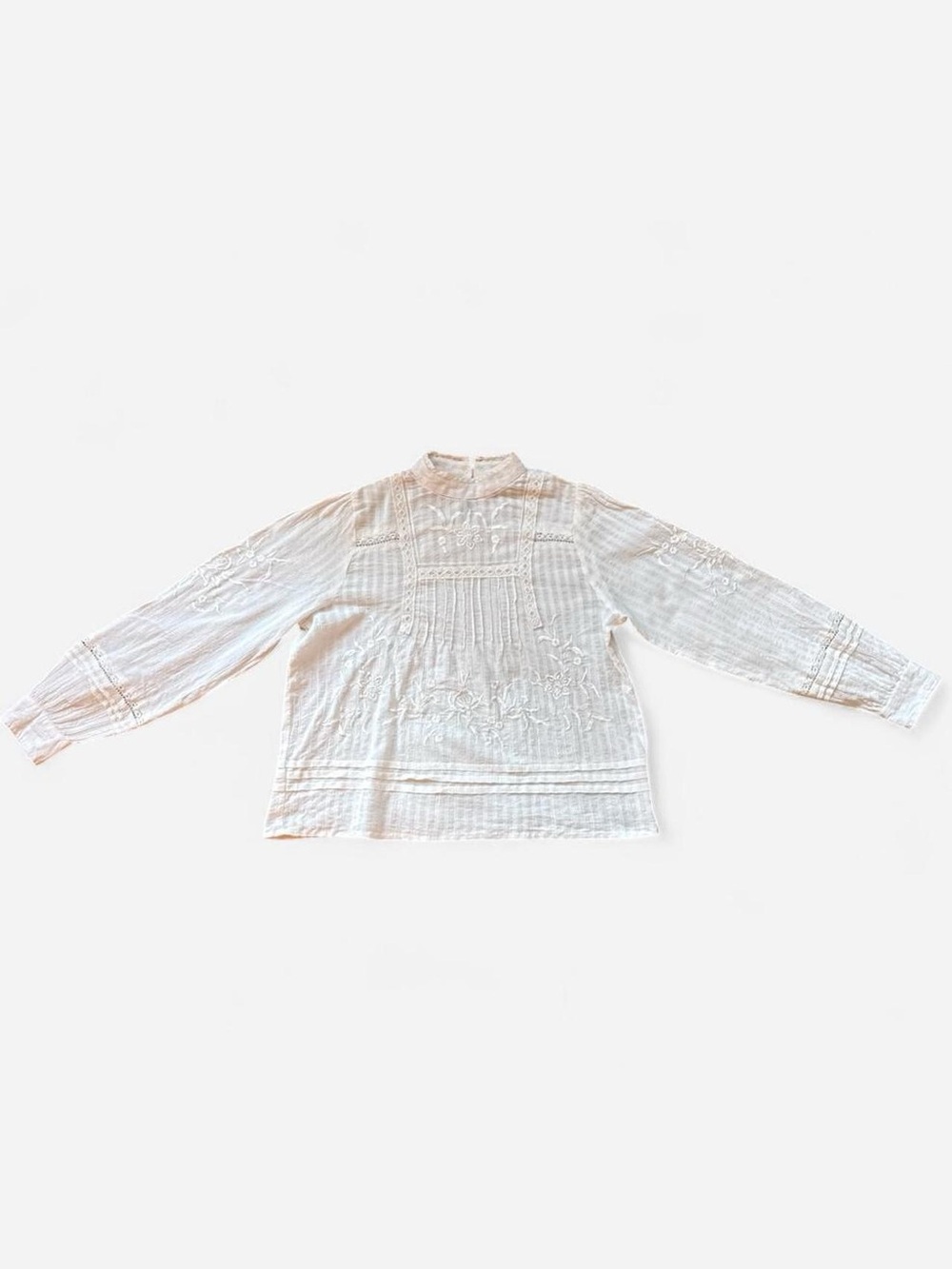 Jennifer & Grace Embroidered Lace Prairie Blouse Ivory Cotton Boho Cottagecore S